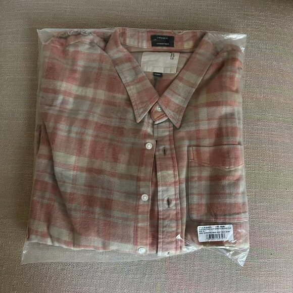 NWT R13 Shredded Seam Flannel Drop Neck Shirt Washed-Out Red/Khaki Plaid XLarge - Picture 9 of 15
